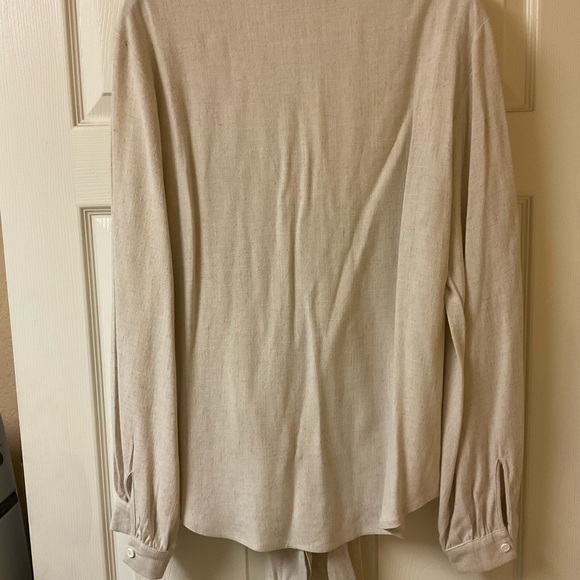 Adore Me button down, tie front shirt, size large, beige - Picture 3 of 5